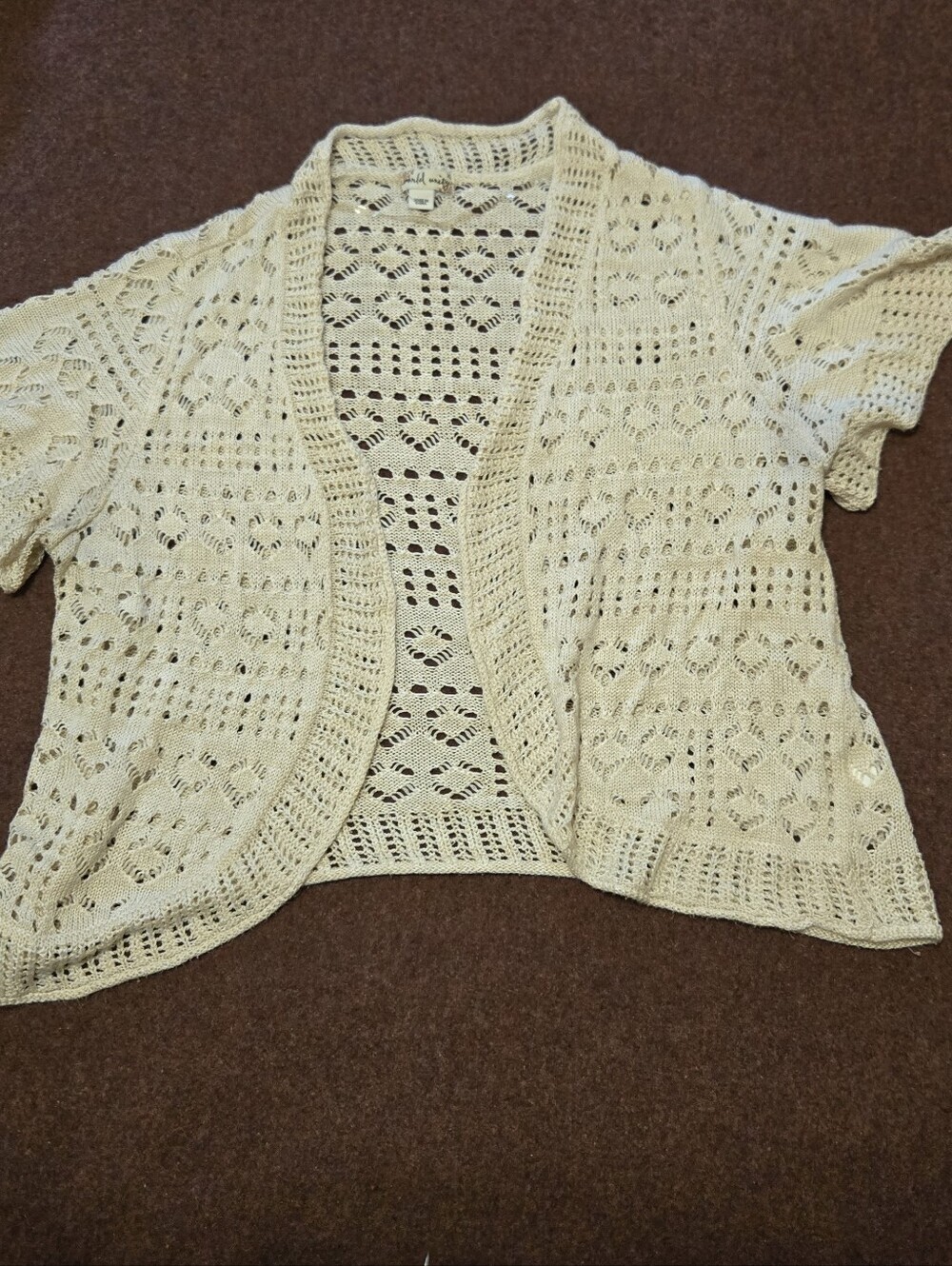 World Unity Open Front Knit Shawl Sweater In Ivory Size XL Dainty Spring Summer